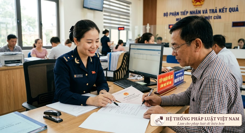 Người dân làm thủ tục tính lại tiền sử dụng đất tại bộ phận một cửa