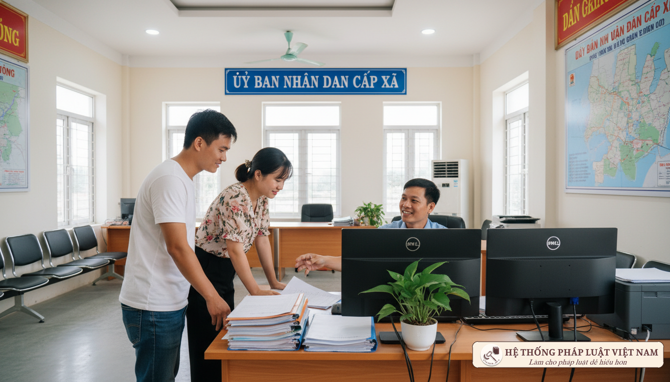 Người dân làm thủ tục hành chính hộ tịch tại UBND cấp xã