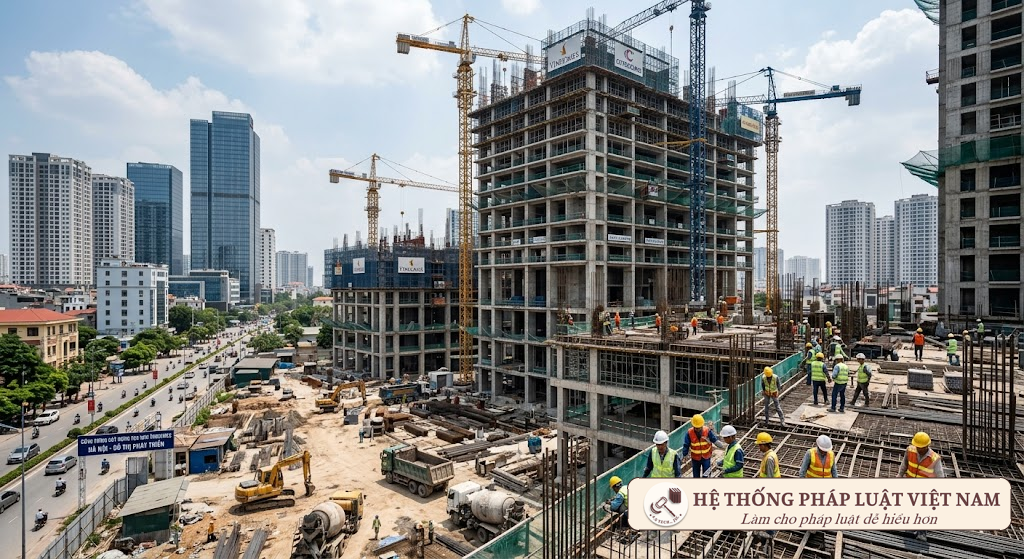 Công trường xây dựng hiện đại tại Việt Nam