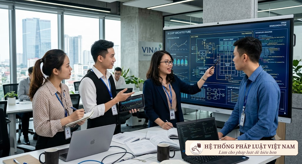 Nhóm nghiên cứu trẻ thảo luận về dự án công nghệ chiến lược