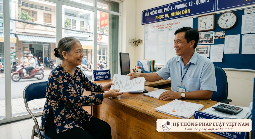 Cán bộ khu phố hỗ trợ người dân tại TP.HCM