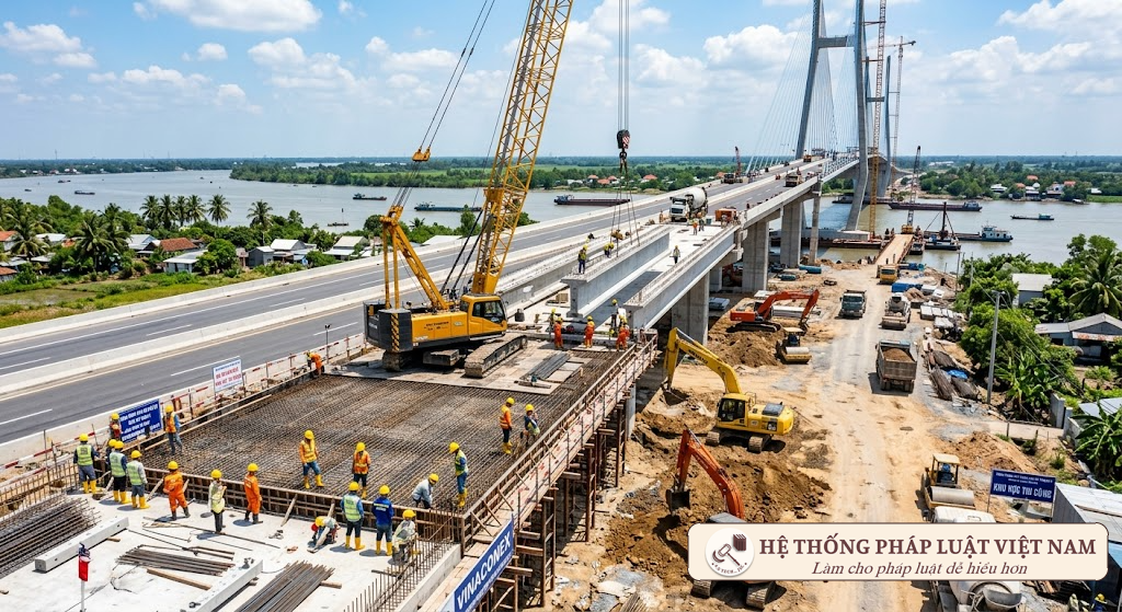 Công trường xây dựng cơ sở hạ tầng giao thông hiện đại tại Việt Nam