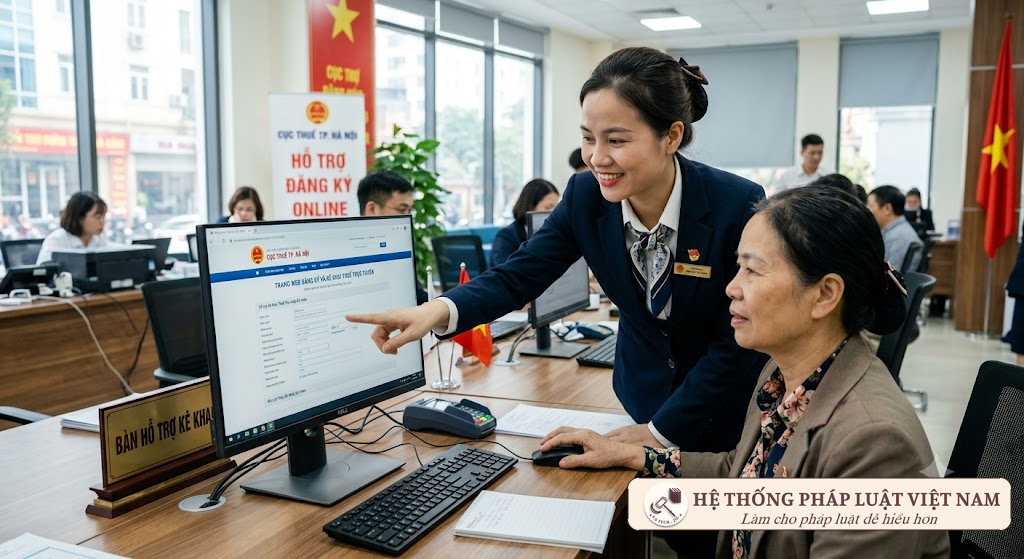 Cán bộ thuế hướng dẫn người nộp thuế thực hiện giao dịch điện tử
