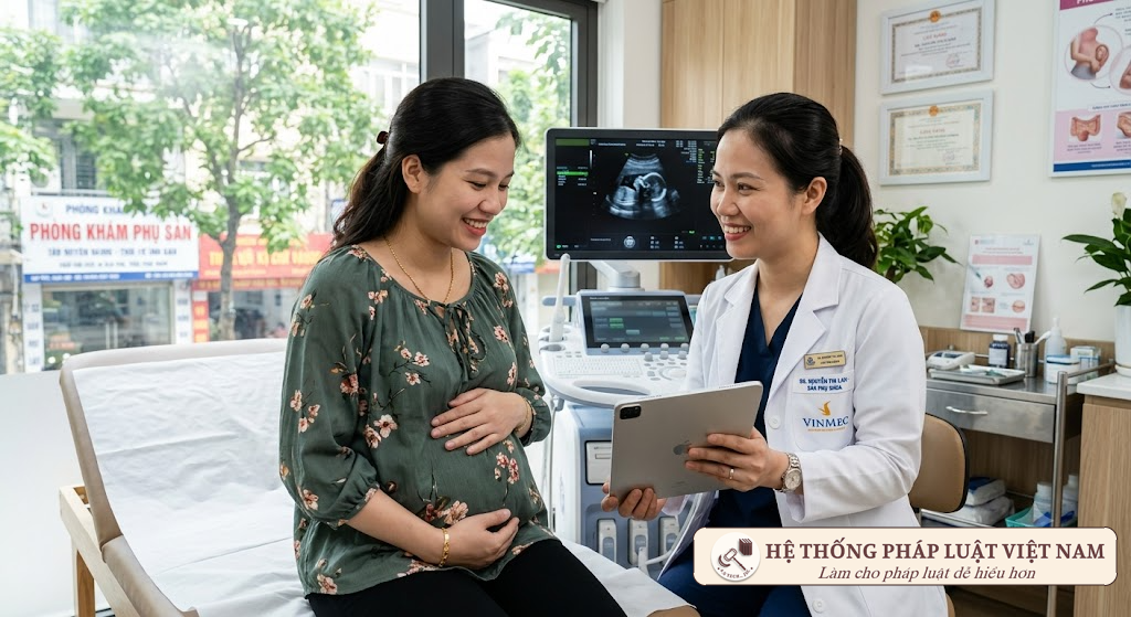 Bác sĩ khám thai cho phụ nữ mang thai