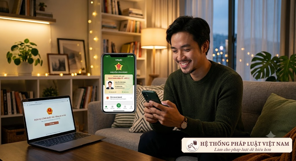 Người dân sử dụng ứng dụng VNeID trên điện thoại di động