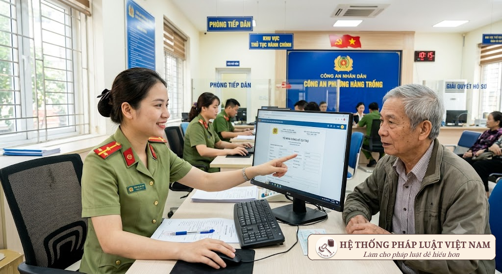 Cán bộ Công an hướng dẫn người dân cập nhật thông tin dân cư
