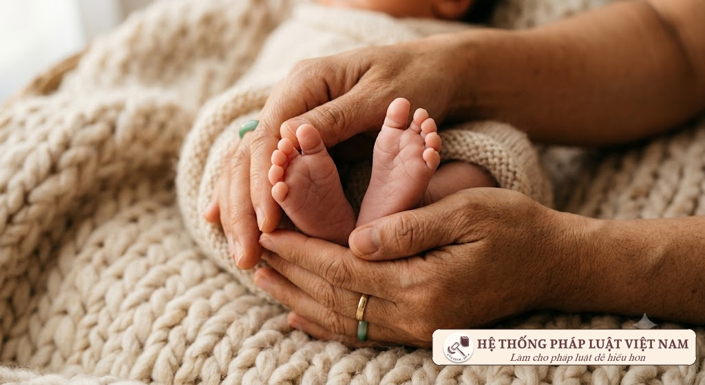 Bàn tay mẹ nâng niu đôi bàn chân nhỏ bé của con sơ sinh thứ hai