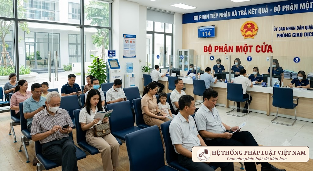 Người dân làm thủ tục hành chính tại bộ phận một cửa