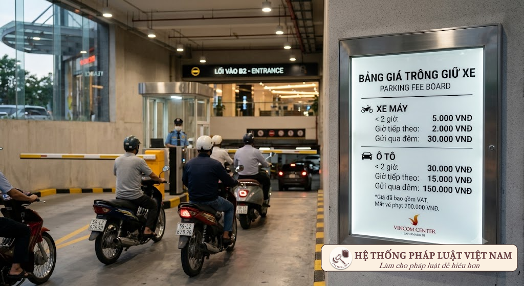 Bảng niêm yết giá gửi xe rõ ràng minh bạch