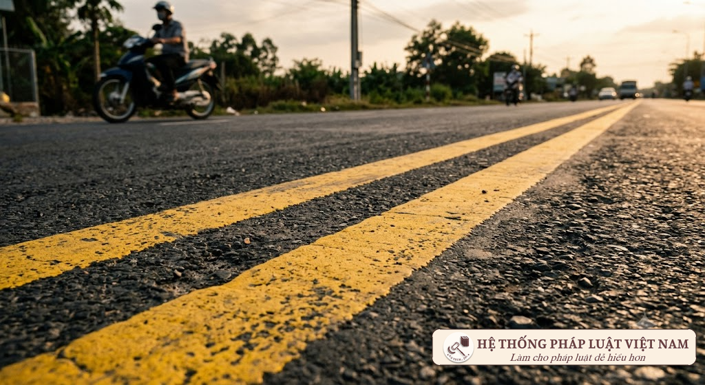 Vạch đôi nét liền màu vàng cấm đè vạch lấn làn