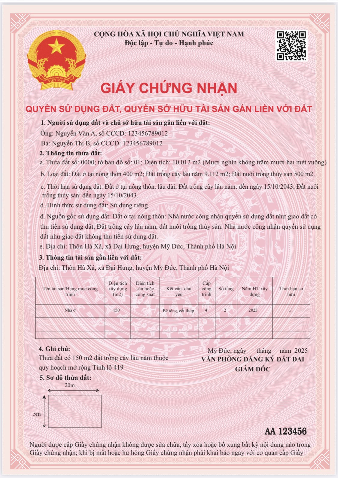 Mẫu Giấy chứng nhận quyền sử dụng đất đề xuất mới
