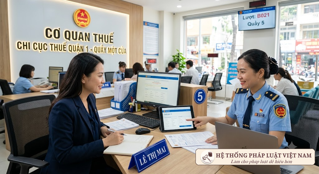 Cán bộ thuế hướng dẫn người dân thực hiện các thủ tục kê khai thuế mới theo Thông tư 89/2026/TT-BTC