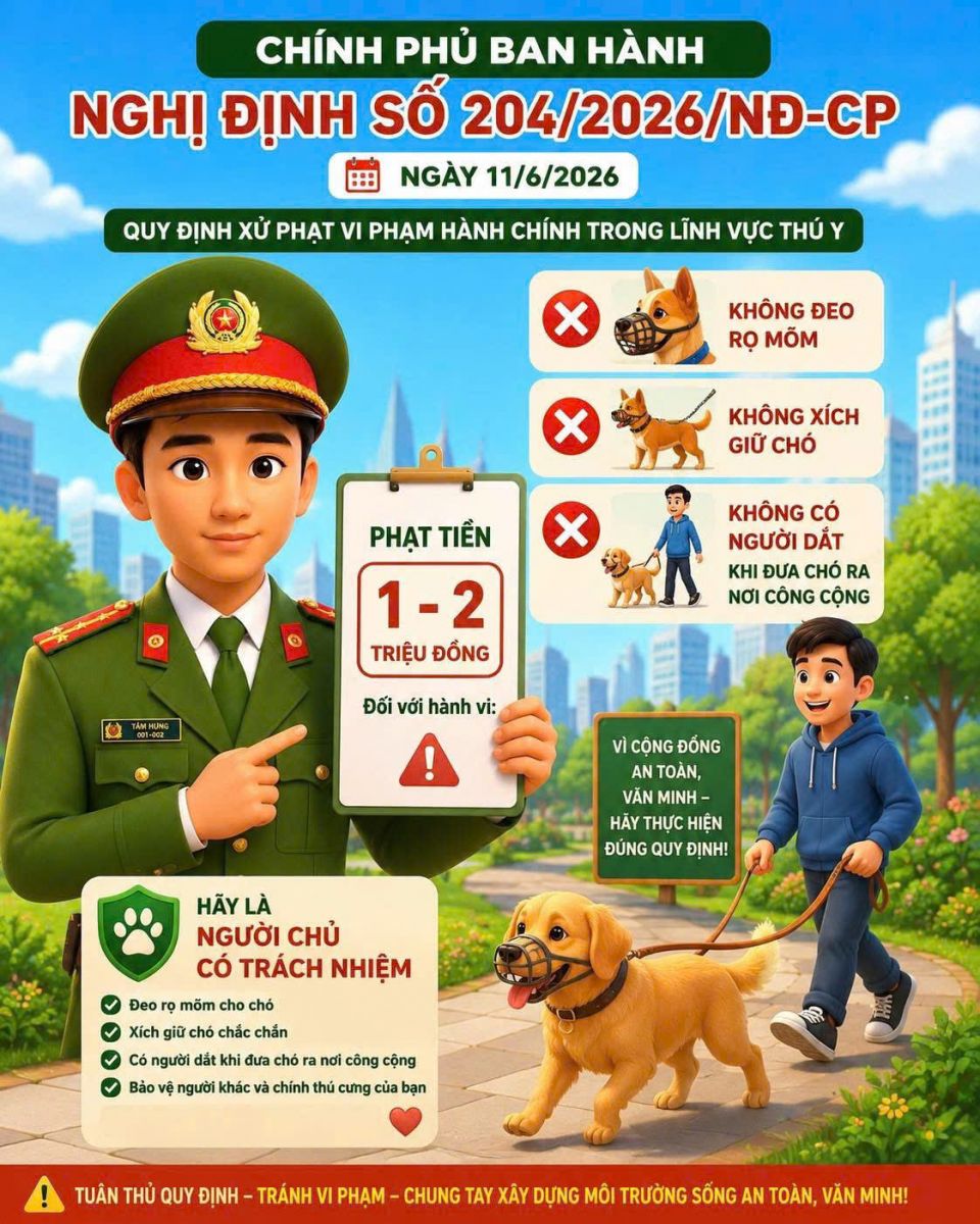 Không đeo rọ mõm khi dắt chó ra nơi công cộng bị phạt tới 2 triệu đồng từ tháng 8/2026?