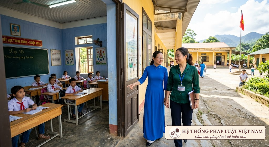 Công chức cơ sở kiểm tra và nắm bắt thực tế hoạt động trường lớp