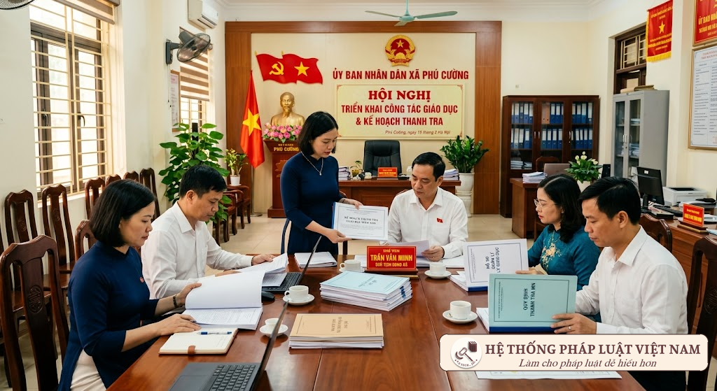 Cán bộ UBND cấp xã họp bàn tham mưu quản lý trường mầm non