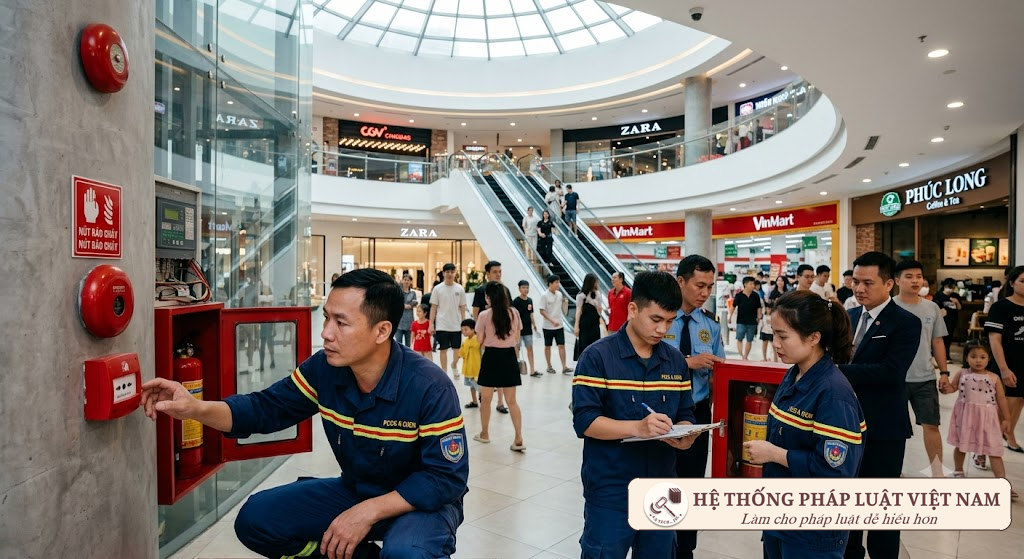 Lực lượng Cảnh sát PCCC kiểm tra an toàn phòng cháy chữa cháy tại khu thương mại tập trung đông người