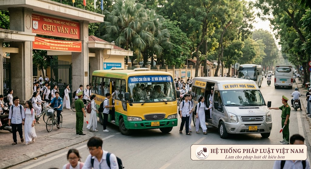 Xe ô tô vận tải hành khách và xe đưa đón học sinh hoạt động trên đường