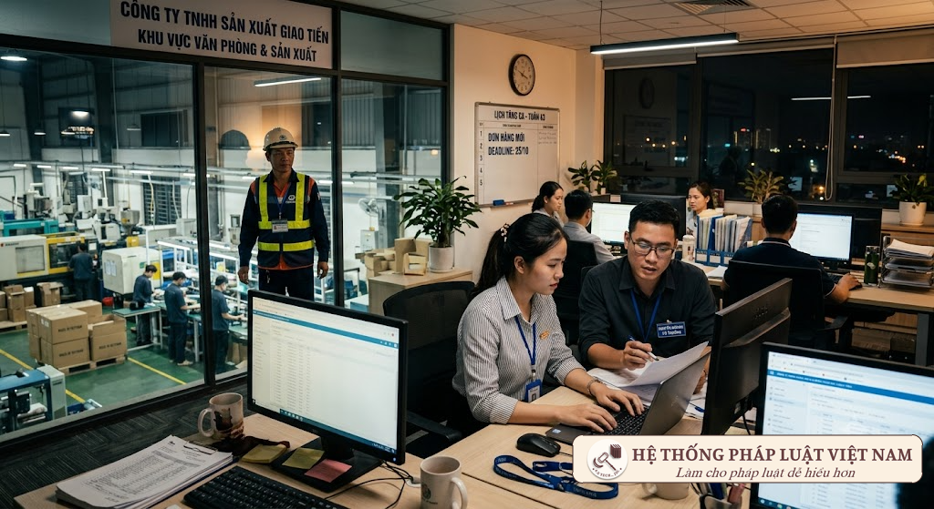 Người lao động làm thêm giờ ban đêm tại doanh nghiệp