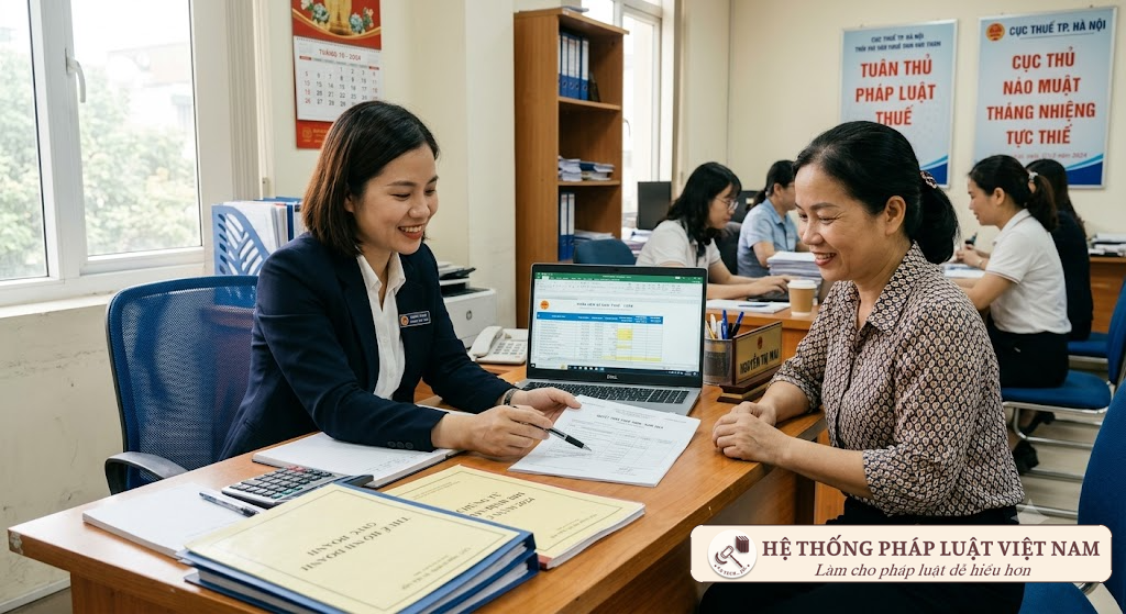 Chuyên viên tư vấn thuế hướng dẫn các cá nhân và hộ kinh doanh thực hiện thủ tục thuế