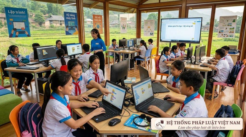 Học sinh ứng dụng công nghệ thông tin tại trung tâm học tập số
