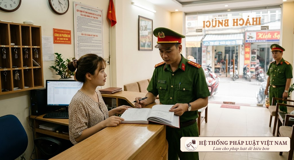 Lực lượng chức năng kiểm tra đăng ký lưu trú
