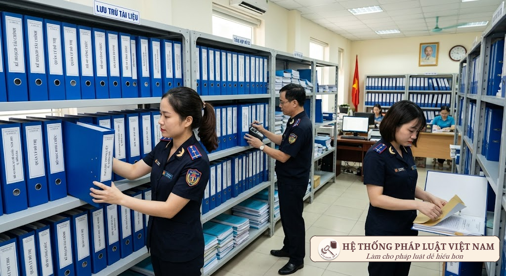 Cán bộ, công chức cơ sở tập trung rà soát và lưu trữ tài liệu giải quyết chế độ chính sách