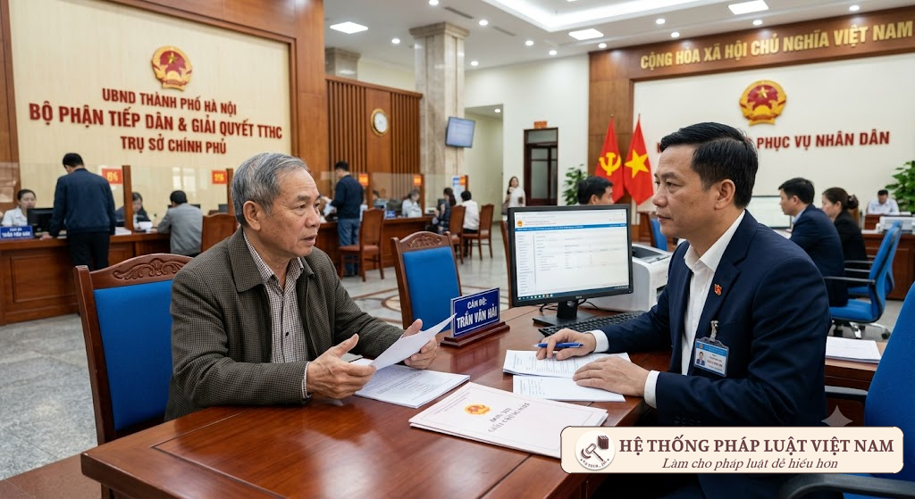 Cán bộ tiếp công dân lắng nghe ý kiến người dân Cán bộ tiếp công dân lắng nghe ý kiến người dân