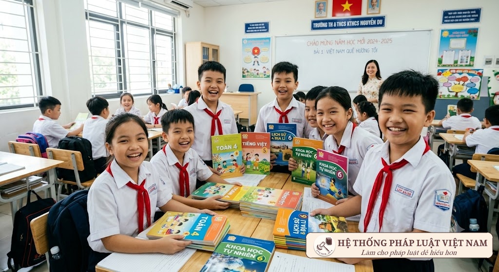Học sinh phổ thông tiếp nhận sách giáo khoa mới Học sinh hào hứng nhận sách giáo khoa