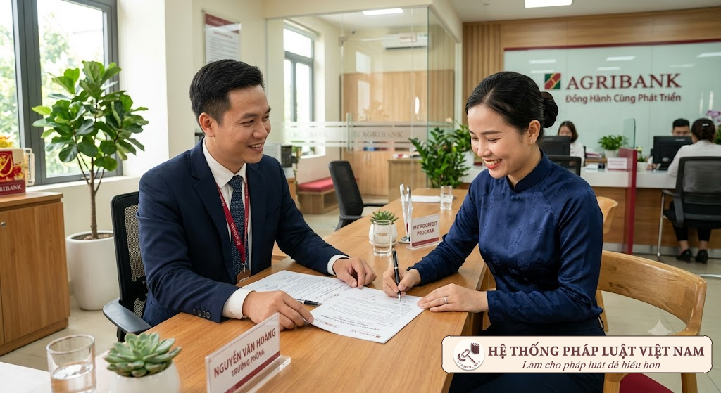 Cán bộ hỗ trợ người dân hoàn tất thủ tục vay vốn từ chương trình tài chính vi mô tại địa phương