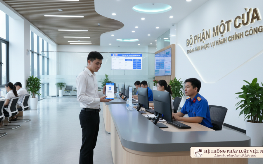Người dân sử dụng VNeID để thực hiện thủ tục hành chính tại cơ quan nhà nước