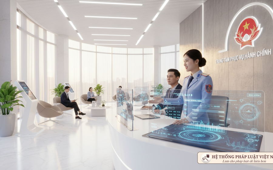 Người dân thực hiện nộp phí tại quầy dịch vụ công hiện đại